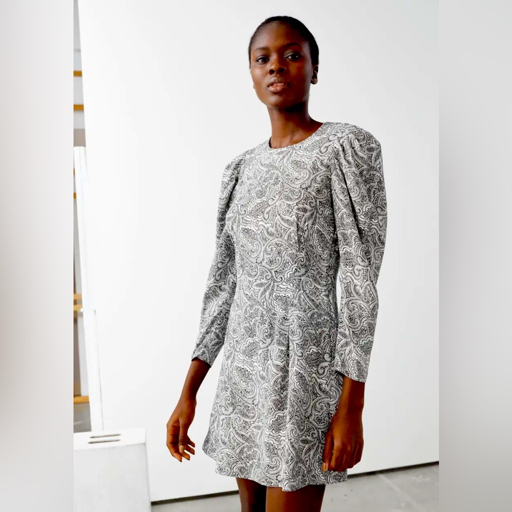 & Other Stories Puffy sleeves Elegant Gray Paisley Dress 10
